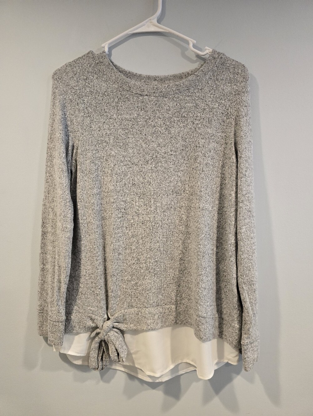 Light Gray Knit Tie-Hem Layered Top